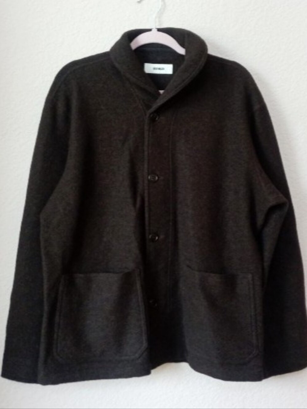 Buck Mason 100% Merion wool shirt jacket in a dark brown hue